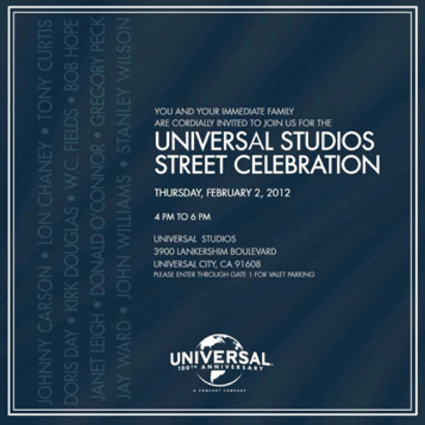 Invitation for the Universal Studios Street Celebration.